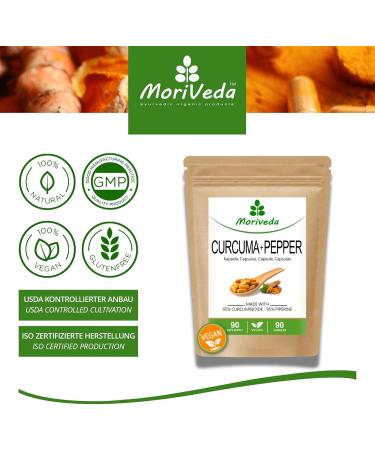 Pepper Turmeric Capsules - 10 000mg Turmeric Extract Curcumin and Piperine - 3 Month Supply - Vegan & Gluten Free - 1x 90 Pieces - Buy Online on GoSupps.com
