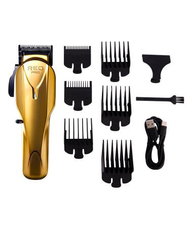 RED Pro Professional Cordless Hair Clipper for Men Electric Rechargeable Hair Clipper Set for Barbers and Stylists with Up to 150 Minutes Battery Life 6 Clippers Guide Included (Matte Gold)