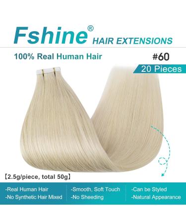 FSHINE Tape in Hair Extensions - Platinum Blonde Brazilian Remy Real Hair 50cm Seamless 50g 20 Pieces Salon Quality #60 - Buy Online on GoSupps.com