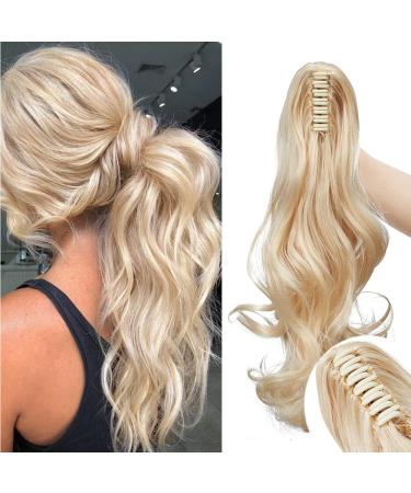 SEGO 45cm ponytail hair extension ponytail hair part braid clip in extensions voluminous claw on synthetic hair wavy blonde blonde 18 "(45cm) -140g lured blonde blonde