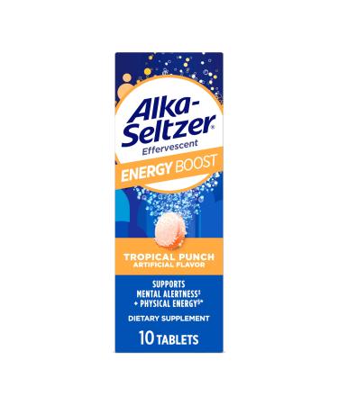 Alka-Seltzer Energy Boost: Caffeine & Guarana B Vitamins Supports Mental Alertness and Physical Energy Daily Energy Supplement Fizzy Tablets Sugar-Free Light Tropical Punch Flavor 10ct 10 Count (Pack of 1)