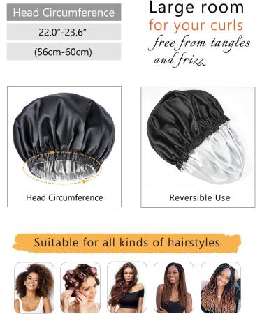 Mikimini X-Large Satin Bonnet for Sleeping - Black+Silver Reversible Double Layer Hair Cap - Soft Stretchy Hair Care Bonnet for Women - Buy Online on GoSupps.com