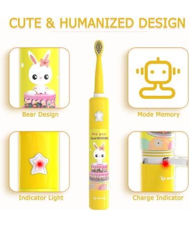 Buy Rechargeable Musical Electric Toothbrush for Kids 3-12 - Intelligent Timer 3 Modes 4 Brush Heads & Holder - Fun Caricature Design! - Buy Online on GoSupps.com