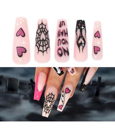 FEIlei Halloween False Nails Skull Spiders Net Fake Nails Full Cover Art Press On Nails - Buy Online on GoSupps.com