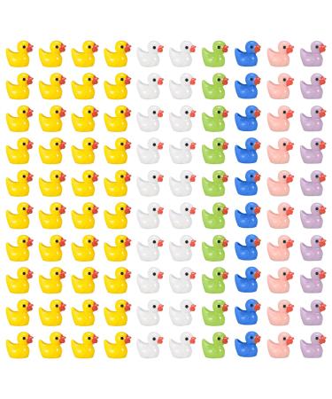 Movstriker 100PCS Mini Resin Ducks Realistic Tiny Cute Duck Ornaments Deracoration Set 6 Colors Mini Rubber Ducks Miniature Figures for Handwork DIY Crafts Dollhouse Aquarium Fairy Garden Decorations 100Pcs-6 Colors