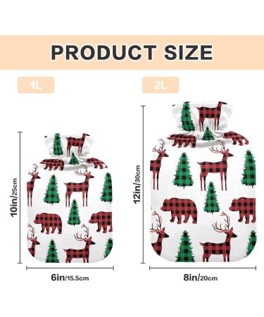 Buffalo Plaid Deer Christmas Hot Water Bottle | Pain Relief & Heat Therapy | 1L Heating Pillow Cover - Buy Online on GoSupps.com