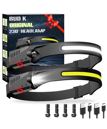 Rechargeable Headlamp 2Pack, 230Wide Beam Headlamp for Adults, LED Headlamp with Clips-Camping Gear, 6 Modes, Motion Sensor, Head Lamp Flashlight for Cycling, Running, Fishing, Camping A-2