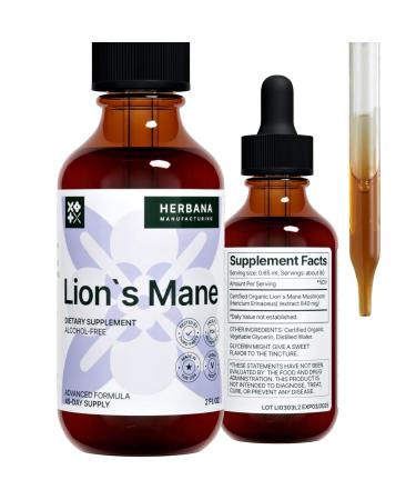 Lion's Mane 2 fl oz Liquid Extract - Natural Mushroom Drops - Tincture for Brain Memory Mental Clarity & Focus - Immune Support - High Potency Formula - 45-Day Supply 2 Fl Oz (Pack of 1)