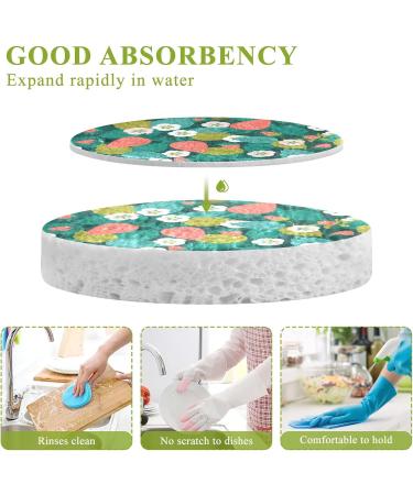 3-Pack Cleaning Kitchen Sponges Oval Red Berries Green Leaves Kitchen Cellulose Dishwashing Wood Pulp Cotton - Buy Online on GoSupps.com