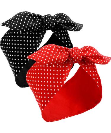 2 Pieces Head Scarf for Women Retro 1940s Head Scarf Bandana Headband Red Black Boho Bow Headbands Vintage Rabbit Ear Hairband Girls Hair Accessories (Lovely Dot) - Buy Online on GoSupps.com