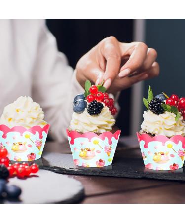24pcs Dessert Cupcake Wrappers Pick for Ice Cream Hot Summer Hawaii Theme Decor Supplies Baby Shower Girls Boys Happy Birthday Party Decorations - Buy Online on GoSupps.com