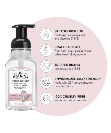J.R. Watkins Rosewater Foaming Hand Soap 9 fl oz 3 Pack - All Natural, Alcohol-Free, Cruelty-Free, Moisturizing Foam Hand Wash - Made in USA - Buy Online on GoSupps.com