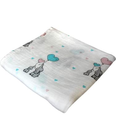 XL Unisex Bamboo Baby Muslin Swaddle Blanket 47x47in - Lightweight & Super Soft Wrap for Newborns - Elephants Print - Buy Online on GoSupps.com