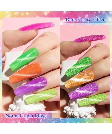 MIZHSE Neon Reflective Cat Eye Gel Nail Polish Set - Fluorescent Glitter Magnetic Neon Gel Varnish - Buy Online on GoSupps.com