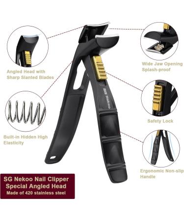 SG Nekoo Angled Head Toenail Clippers for Seniors Thick Nails Wide Jaw Professional Ingrown Toe Nail Clippers with Safety Lock Sharp Large Ergonomic Nail Cutter with Catcher for Men Women Black1P - Buy Online on GoSupps.com