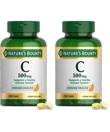 Nature's Bounty Vitamin C 500mg Supports a Healthy Immune System Daily Vitamin Supplement 250 Vegetarian Tablets (Pack of 2)