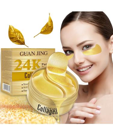 Xnuoyo Eye Pads 24k Pure Gold Collages Anti-Aging Pads Anti-Wrinkle Hyaluronic Acid Under Eye Patches For Eyes Swelling Deep Hydration Relieves Dark Circles 60 Pieces