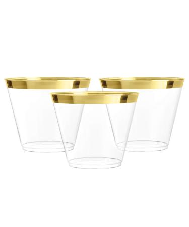 100 Gold Plastic Cups | 9 oz | Hard Disposable Cups | Plastic Wine Cups | Plastic Cocktail Glasses | Plastic Drinking Cups | Bulk Party Cups | Wedding Tumblers | Clear Plastic Cups 100 Count (Pack of 1) Gold (9oz)