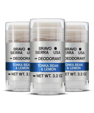Aluminum-Free Deodorant for Men by Bravo Sierra 3-Pack -Contains Natural Ingredients Long Lasting All-Day Odor and Sweat Protection -Tonka Bean and Lemon 3.2 oz - Paraben-Free Vegan & Cruelty-Free Tonka Bean & Lemon 3.2 Ounce (Pack of 3)