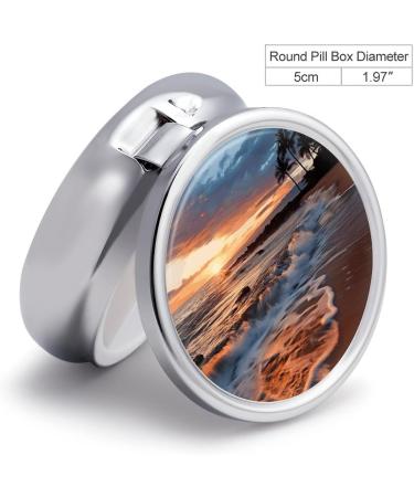 Round Pill Box - Maui Hawaii Sunset Design | 3 Compartment Metal Pill Organizer | Portable Decorative Pill Case - Buy Online on GoSupps.com
