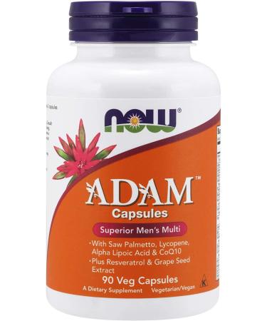NOW Supplements, ADAM Men's Multivitamin with Saw Palmetto, Lycopene, Alpha Lipoic Acid and CoQ10, Plus Natural Resveratrol & Grape Seed Extract, 90 Veg Capsules