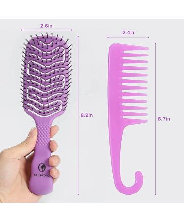 Haur Brush BRUSHZOO Detangling Brush Set for Women, Men, and Kids - Vented Hair Brushes for Curly, Wet, Dry Hair - Paddle Brush & Wide Teeth Comb for Detangling and Drying (Purple - Buy Online on GoSupps.com
