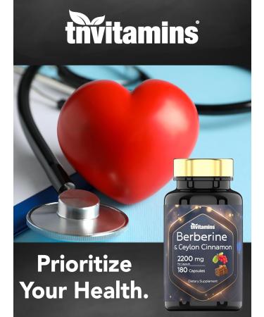 Berberine with Ceylon Cinnamon: 2200 mg Per Capsule - 180 Capsules | Natural Berberine Supplement for Cardiovasular & Circulatory System Health* | 6 Month Supply | Made in The USA! - Buy Online on GoSupps.com