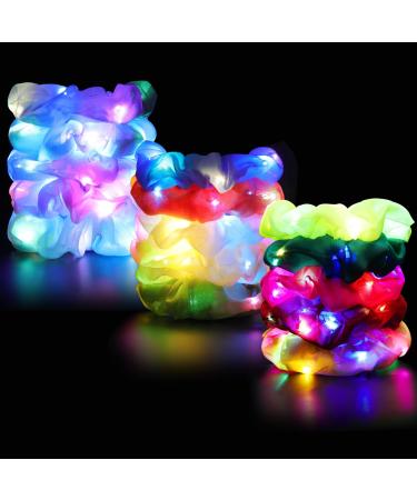 15PCS LED Hair Scrunchies  Led Light Hair Bands for Women with Luxury Jewelry Bag  Light Up Hair Scrunchy for Girls  Luminous Colorful Chiffon Glow Hair Tie Multi Light Modes  Fun Gift Party Favors