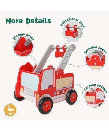 Red Fire Truck Wooden Baby Push Walker | 2-in-1 Toddler Push & Pull Toy for Boys & Girls 1-3 Years - Buy Online on GoSupps.com
