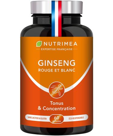 Red and White Ginseng - 100% Natural - Extraction Ratio 10:1 - Dosed at 15% Ginsenosides - Reduce Fatigue - Helps Concentrate - 60 Capsules - Nutrimea