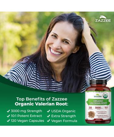 Zazzee USDA Organic Valerian Root 10:1 Extract 3000 mg Strength 120 Vegan Capsules 4 Month Supply Valeriana officinalis 10X Potency 100% Vegetarian All-Natural Non-GMO Made in The USA - Buy Online on GoSupps.com