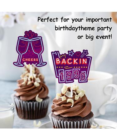 18pcs Purple Glitter Disco Ball Guitar Dessert Cupcake Topper Cheer to Let s Glow Crazy Backing 1990 Retro 80s 90s Hip Hop Disco Theme Decor Supplies Happy 34th Birthday Party Decorations - Buy Online on GoSupps.com