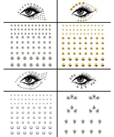 4 Sheets Face Jewels Face Rhinestones Gemstones Silver Face Gems Self-Adhesive Festival Face Gems for Women & Girls Face Jewels Stick on Music Festival Makeup Decorations