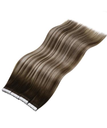 Laavoo tape in Extensions real hair ombre brown 55cm Skin Weft Real Hair Tape Extensions Balayage Darker Brown To light brown and light blond tape extensions real hair brown #3T8/24 50G 20PCs 55cm-20PCs 1.6 #3/8/24 - Buy Online on GoSupps.com
