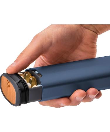 mbarc 7 Day Weekly Pill Organizer - Stylish Aluminum & Wood Pill Box for Supplements, Vitamins, Medicine - Matte Blue - Buy Online on GoSupps.com