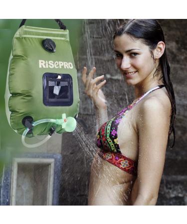 RISEPRO 5 Gallon Solar Shower Bag - Premium Camping Shower with Removable Hose and On/Off Switchable Shower Head - 45C Temperature - for Hiking, Climbing, and Summer Camping - Green - Buy Online on GoSupps.com