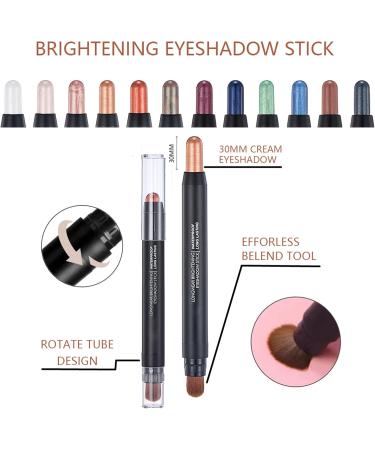 Eyeshadow Makeup Stick - No Crease Glitter Shimmer Pink Brown Cream Eye Shadow Stick with Soft Brush Rotatable Eye Brightener Pencil Crayon Long Lasting Waterproof for Metallic Eye Makeup-#03 03# - Buy Online on GoSupps.com