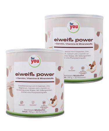 Double pack Power protein powder milk coffee according to Dr.Strunz 2x 750g |Good soluble multi-component protein: whey soybean milk chicken shop protein + L-carnitine i chemical score 156