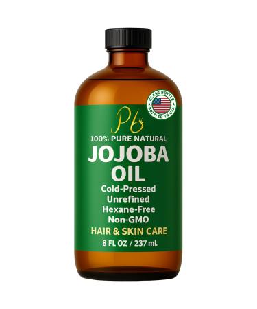 Jojoba Oil 8 fl oz Glass Bottle Cold-Pressed Unrefined & Hexane-Free Jojoba Oil for Hair Skin & Face Natural Moisturizer & Lightweight Carrier Oil for Essential Oils Scalp Care & Massage