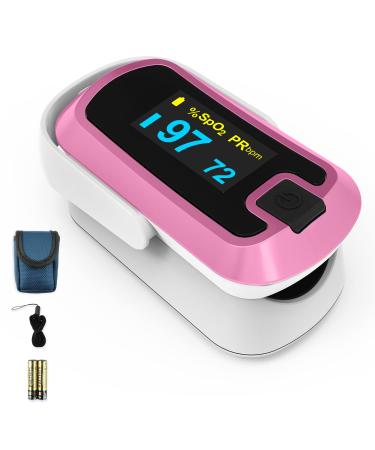 mibest OLED Finger Pulse Oximeter, O2 Meter, Dual Color White/Pink