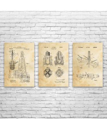 Oil Drilling Posters Set of 3 (8x10) Rig Worker Roughneck Gift Oil Industry Art Oil Well Blueprint Energy Contractor Vintage Paper