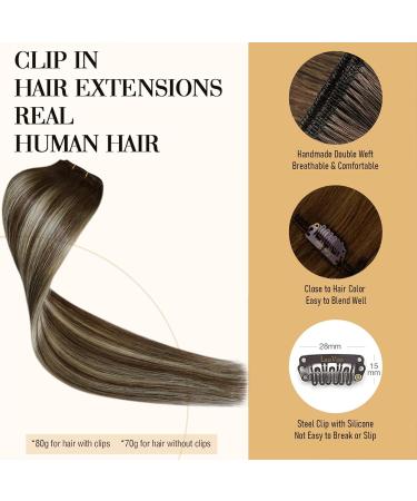 Laavoo Clip-In Extensions | Real Hair Brown Ombre Balayage - 55cm 70g Remy Hair - 5 Pieces #4/27 - Buy Online on GoSupps.com