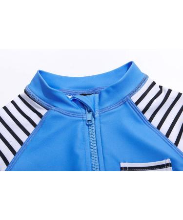BONVERANO Baby Boys Swimsuit | Toddler Bathing Suit UPF 50+ Sun Protection | Short-Sleeve Zipper One Piece Swimwear | 2-3 Years Blue Pocket - Buy Online on GoSupps.com