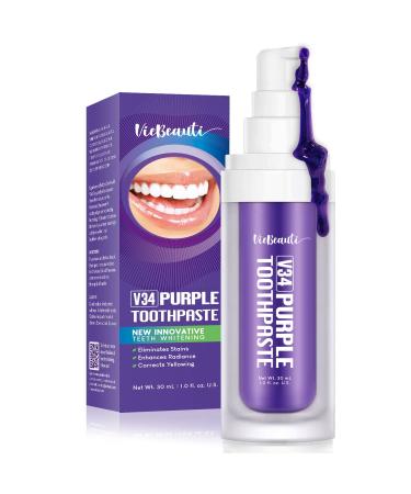 Viebeauti Purple Toothpaste for Teeth Whitening  Purple Colour Corrector  Teeth Whitening Toothpaste  Color Wheel Toothpaste  Dental Color Corrector  Teeth Whitener (1fl oz/30 ml)