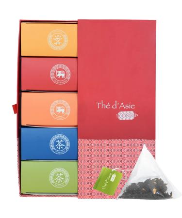 Khla - Set of 5 Organic Teas - 100 Infuser - Gift Box - Oolong Pai Mu Tan Breakfast OP Sencha & Chun Mee - Blue Green Bla