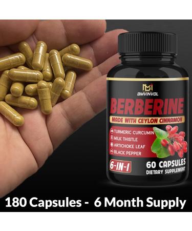 (3 Packs) Berberine Supplement Plus Ceylon Cinnamon Milk Thistle Turmeric Artichoke Leaf Black Peppe - 6 Month Supply - 180 Capsules Total - Buy Online on GoSupps.com