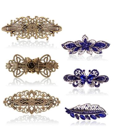 6 pieces French vintage hair clips kalolary crystal rhinestone hair clips hair clips for women retro vintage metal French hairpins roses bronze accessories Mother's day gifts (a) - Buy Online on GoSupps.com