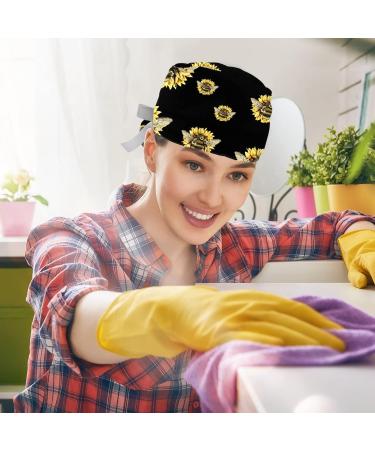 Nurse Scrub Caps - 2 Pcs Women Bee Pattern Adjustable Working Cap with Button and Sweatband - Buy Online on GoSupps.com