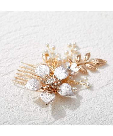 SWEETV Gold Floral Bridal Hair Clip - Wedding Hair Comb Barrette for Brides - Buy Online on GoSupps.com