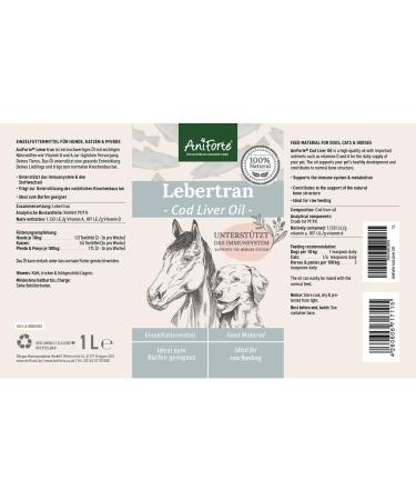AniForte Cod Liver Oil for Dogs Cats and Horses 1L - Cod Liver Oil Vitamins and Omega-3 Fatty Acids Support Bone Development Immune System and Defenses - Buy Online on GoSupps.com